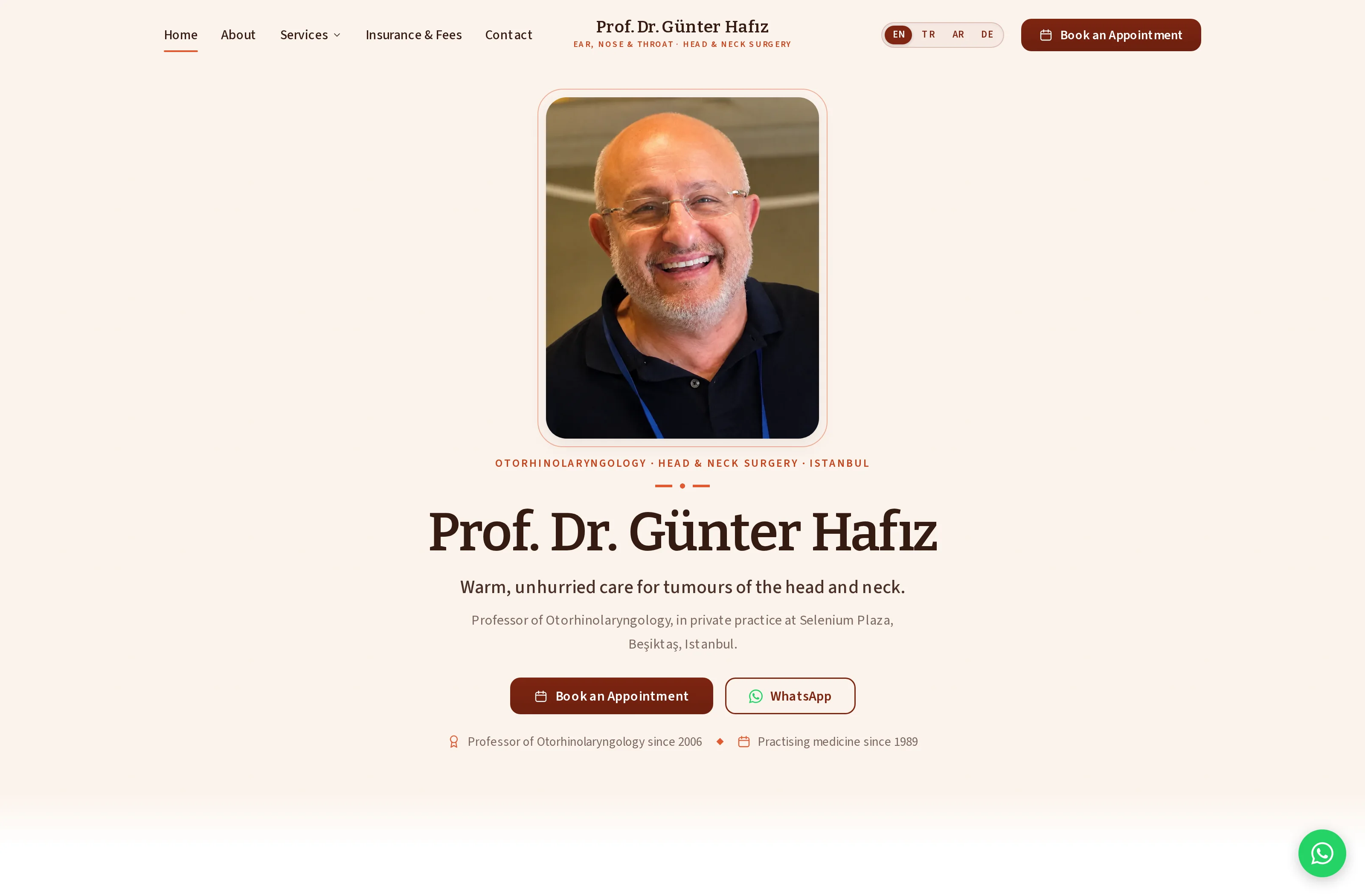 Homepage of the live site: www.profgunterhafiz.com